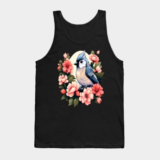 Cute Tufted Titmouse Surrounded by Vibrant Spring Flowers Tank Top